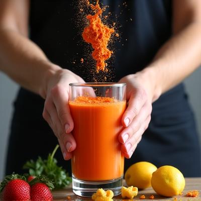 Vegan athlete prepping superfood smoothie