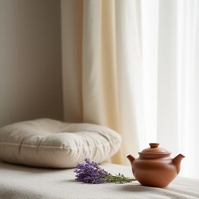 Zen meditation space with herbal tea