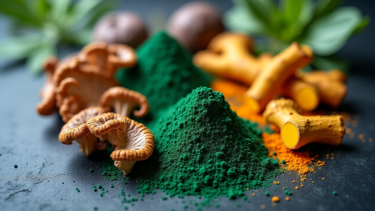 Close up of high-quality organic ingredients and fresh superfoods