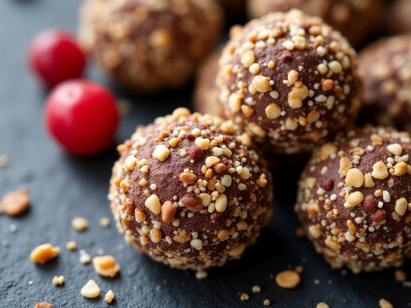 Selection of organic vegan energy balls and protein crisps