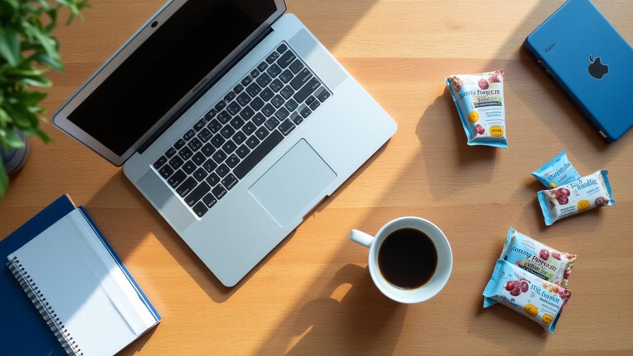 Artisanal vegan snacks arranged on a modern San Francisco professional's desk